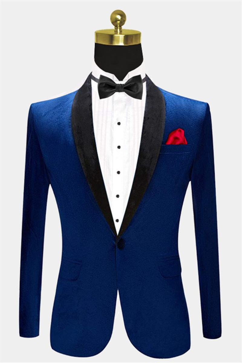 Men Blue Velvet Blazer One Piece Cape Lapel Tuxedo