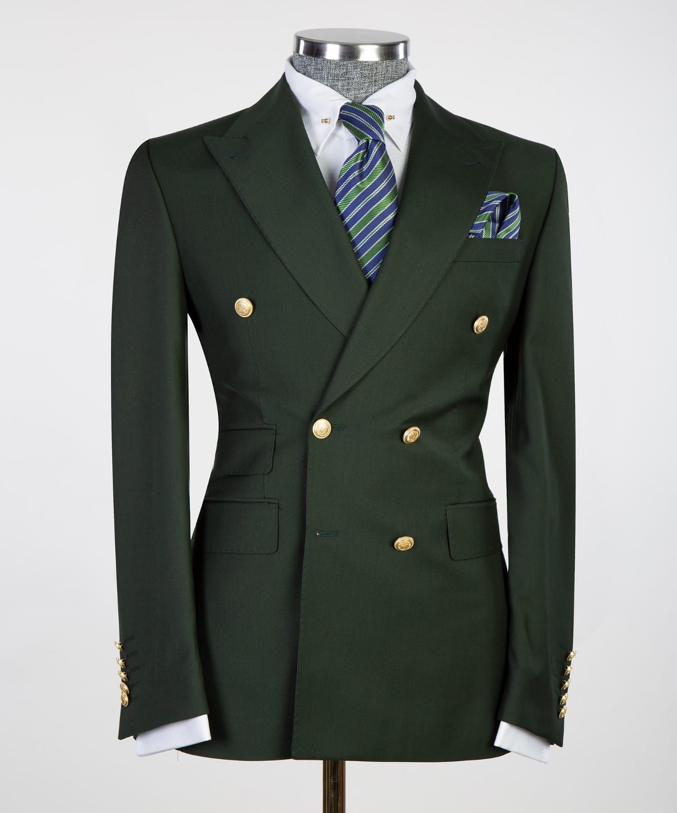 Dark Green Pointed Lapel Double-Breasted Suit