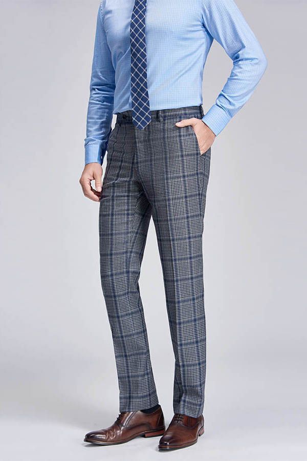 Keith Fashion Plaid Grey Formal Men Suit Pants