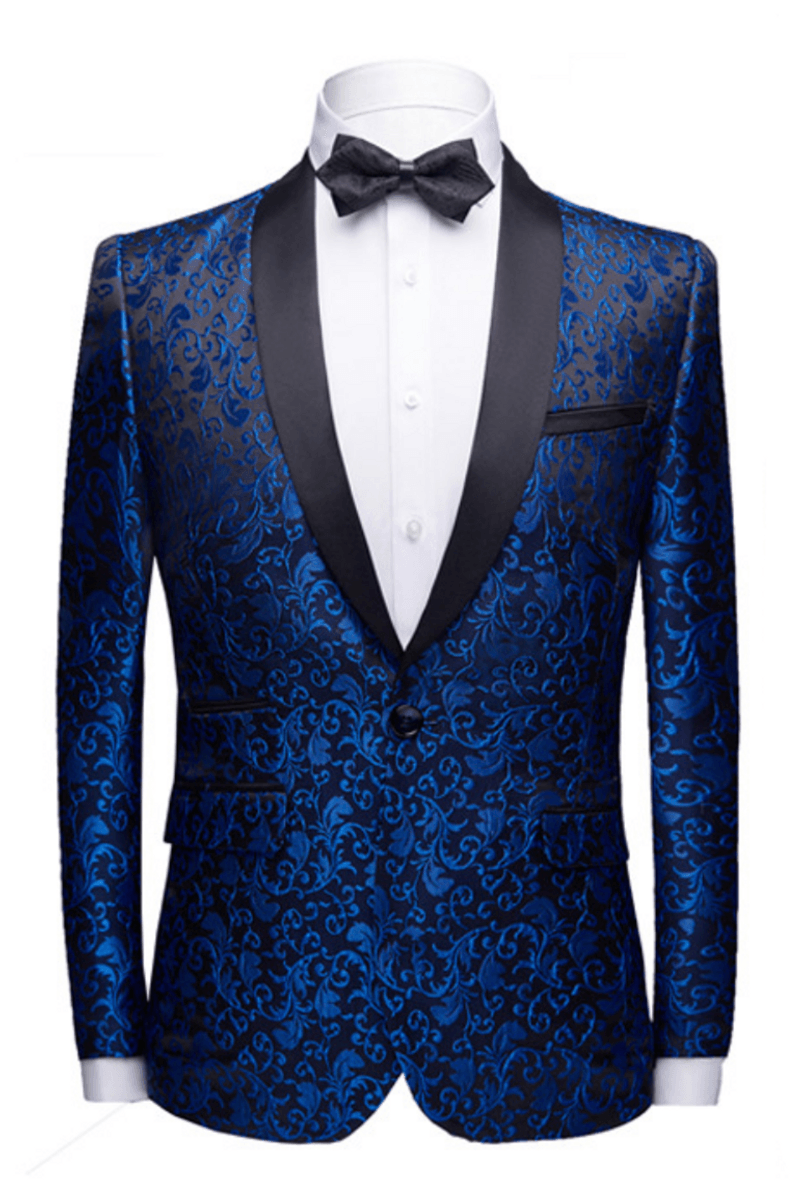 Holden Royal Blue Jacquard Ball Suit Black Shawl Lapel Satin Wedding Tuxedo