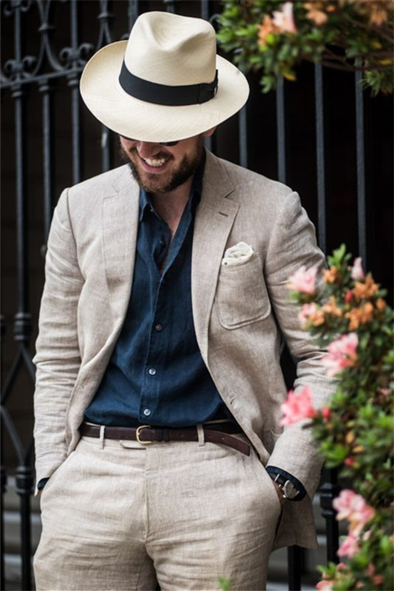 Summer Linen Beach Suit Stylish Wedding Casual Groom Tuxedo