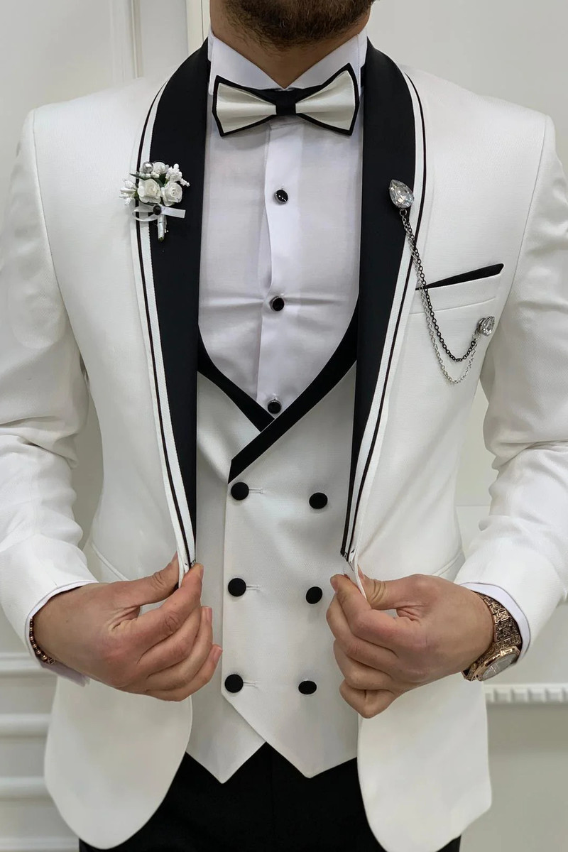 Italian White Slim Fit Shawl Lapel Three-Piece Tuxedo