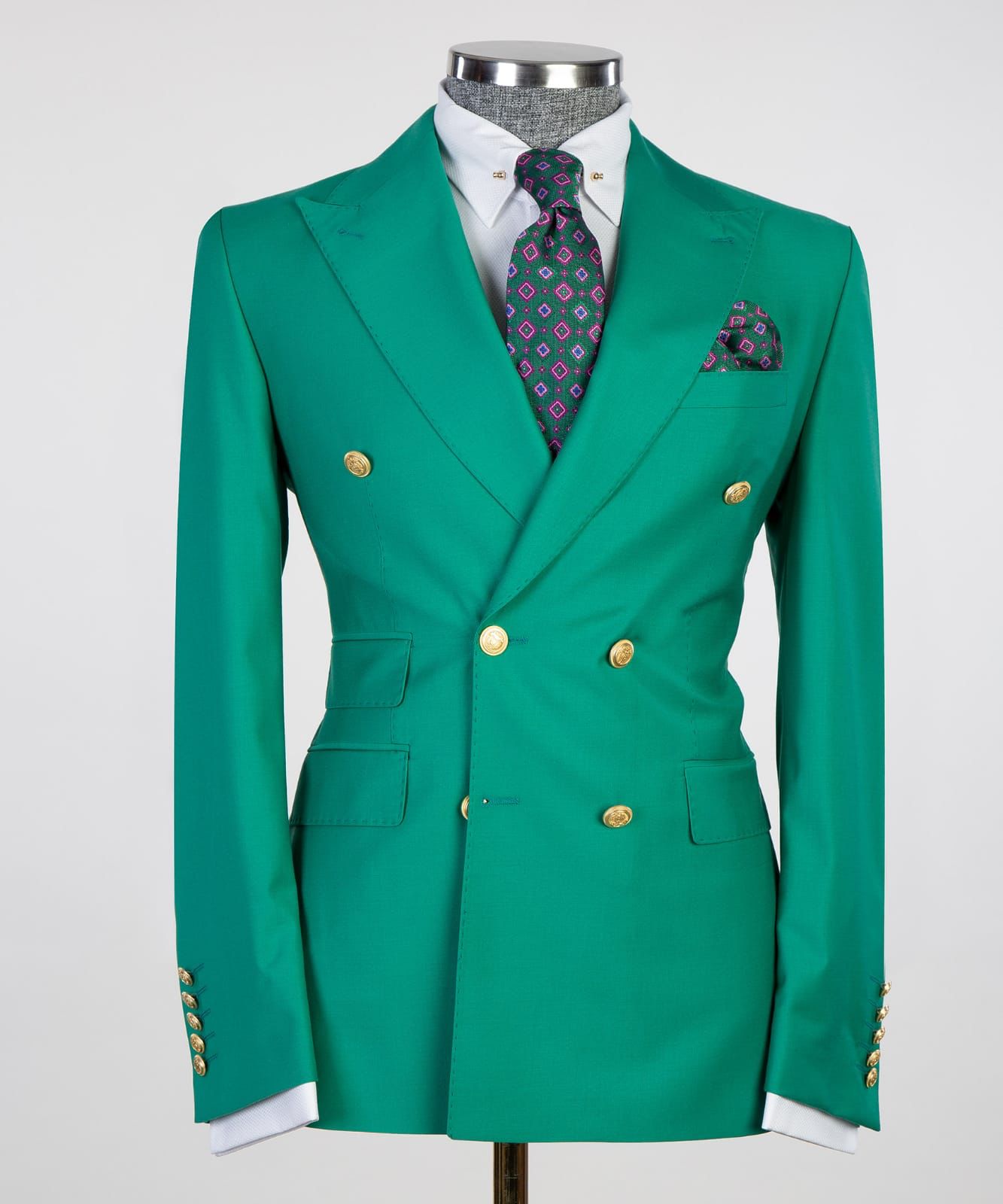 Green Point Lapel Double Breasted Fashion Ball Suit