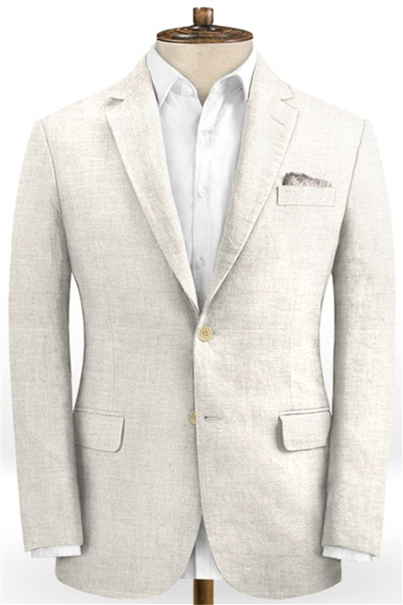 Ivory Linen Wedding Groom Suit Two Tuxedos with Notched Lapels