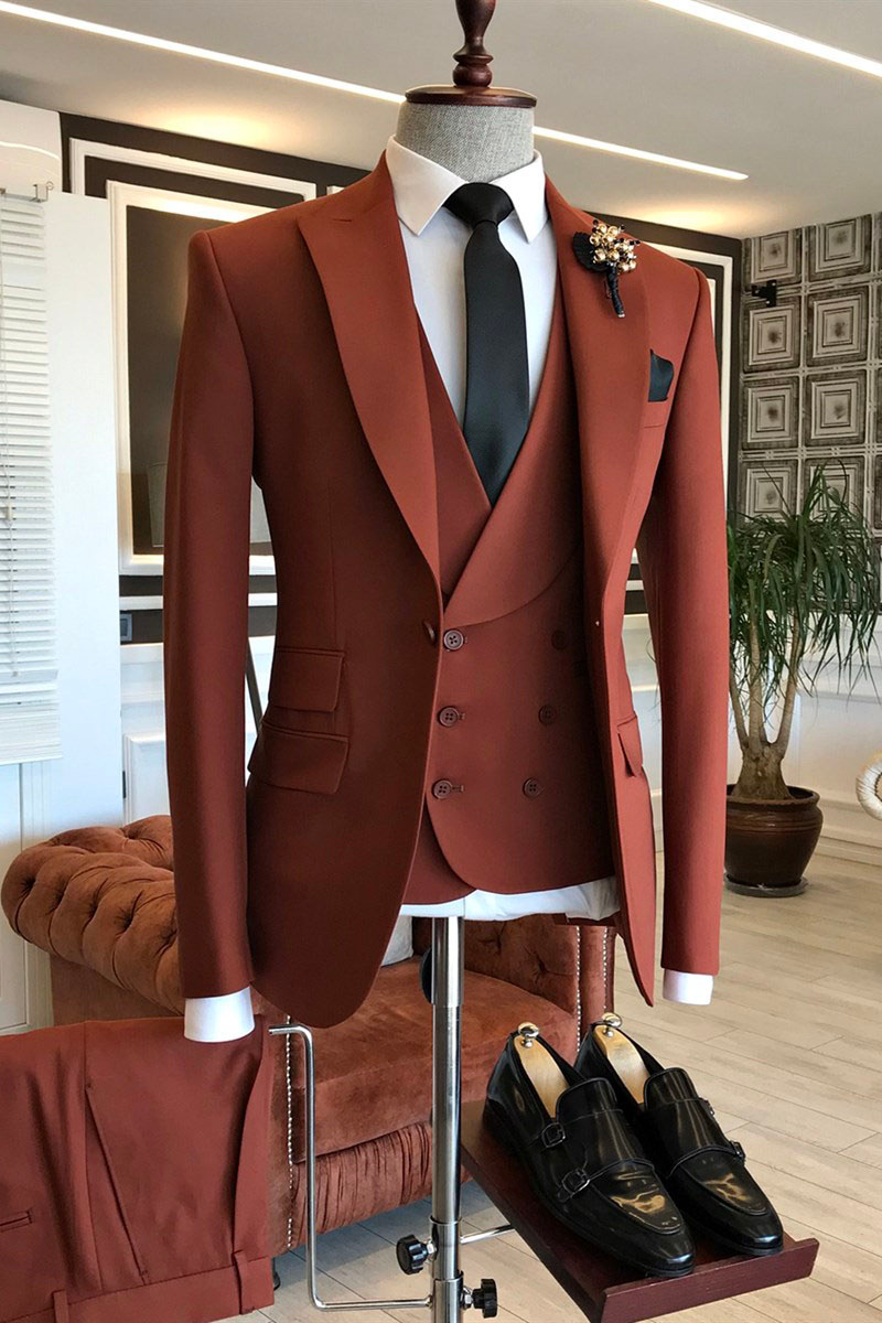 Dust Orange Three Piece Point Lapel One Button Business Suit