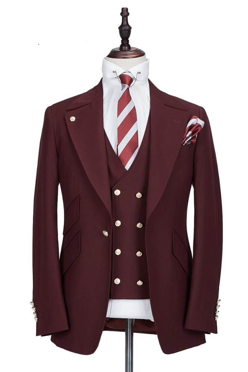 Harrison Burgundy Peaked Lapel One-Button Suit