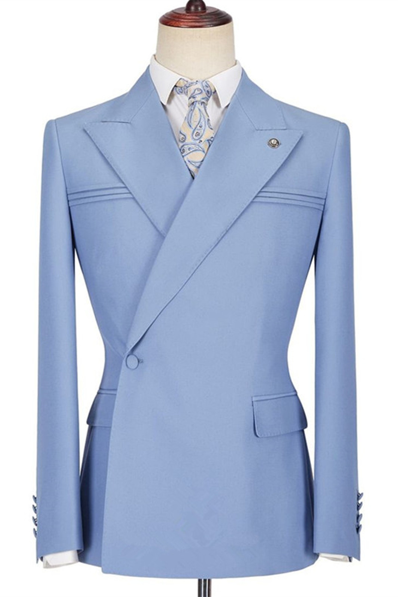 Porter Blue Slim Fit Point Lapel Ruffle Fashion Prom Men Suit