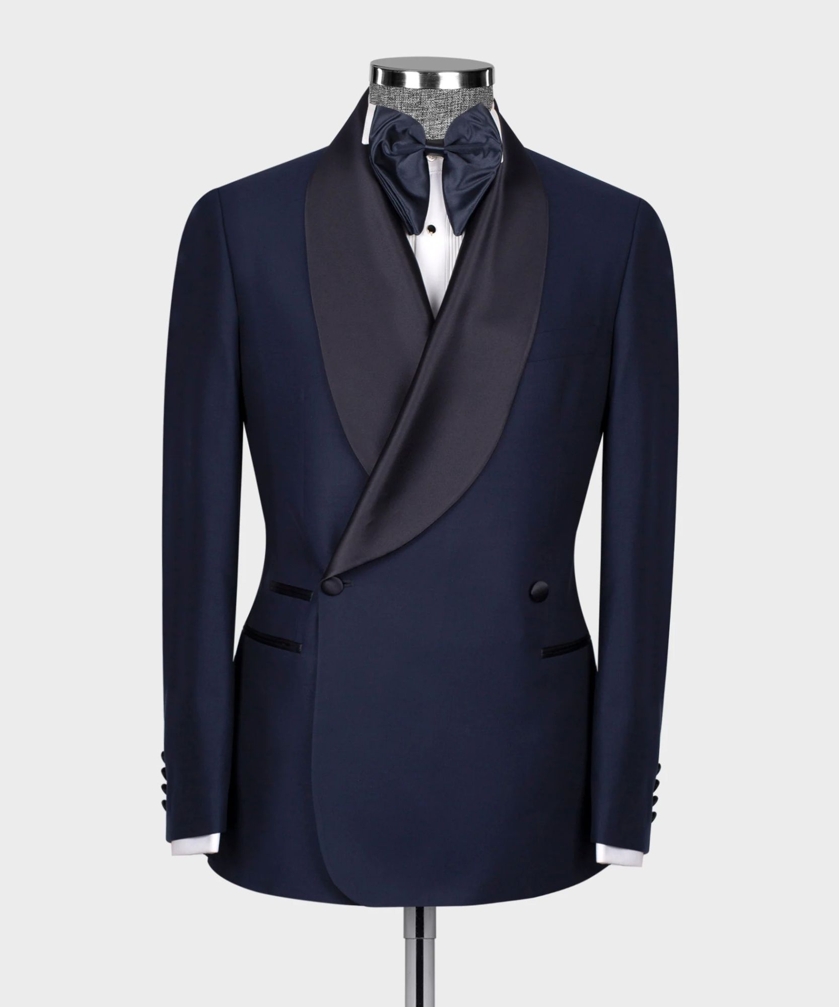 James Fashion Navy Blue Double-Breasted Shawl Lapel Men's Two-Piece Suit