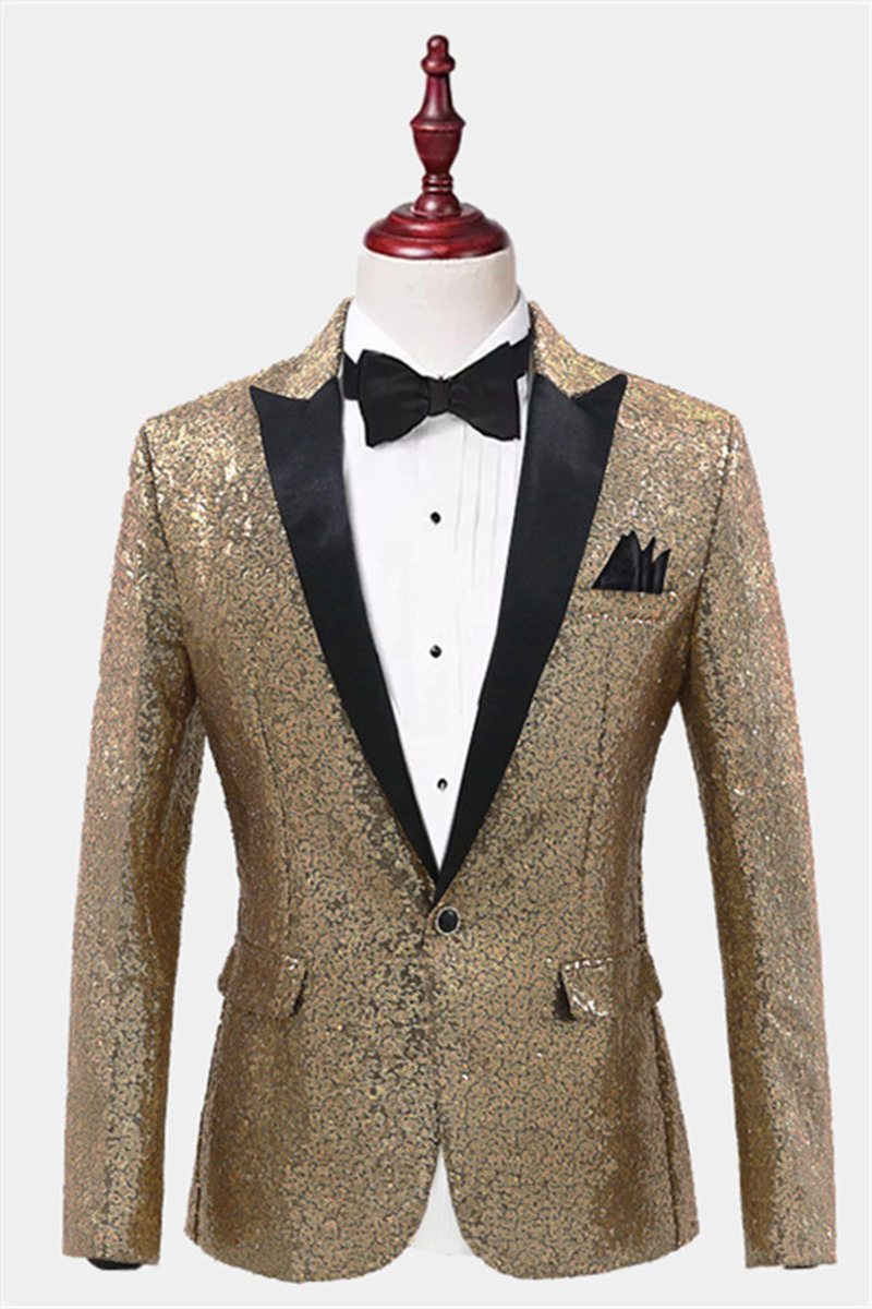 Sparkling Gold Sequin Tuxedo Blazer Men Fit For Prom
