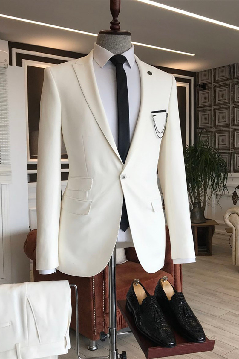 Ian Hot White Point Lapel One-Button Three-Flap Business Suit