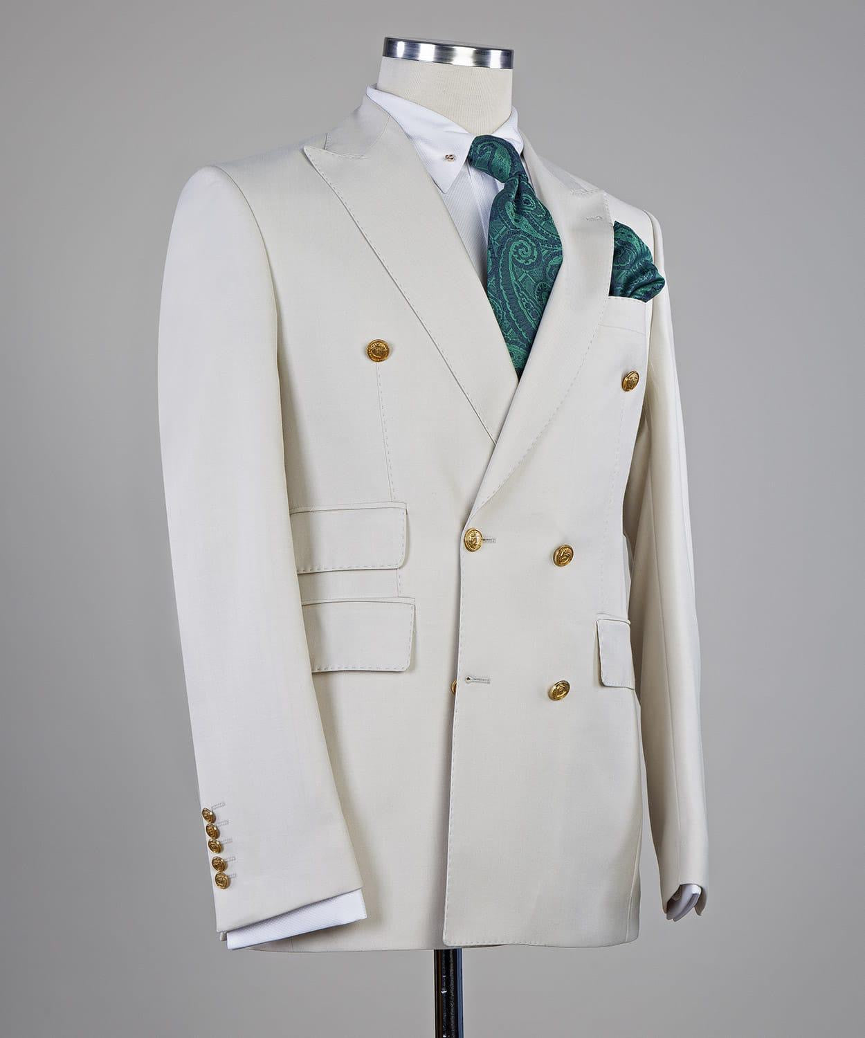 White Chic Peaked Lapel Double-Breasted Suit