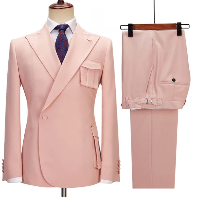 Pink Peak Collar Double-Breasted Two-Piece Prom Suit