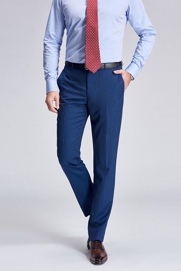 Men Fashion Pinstripe Blue Suit Pants