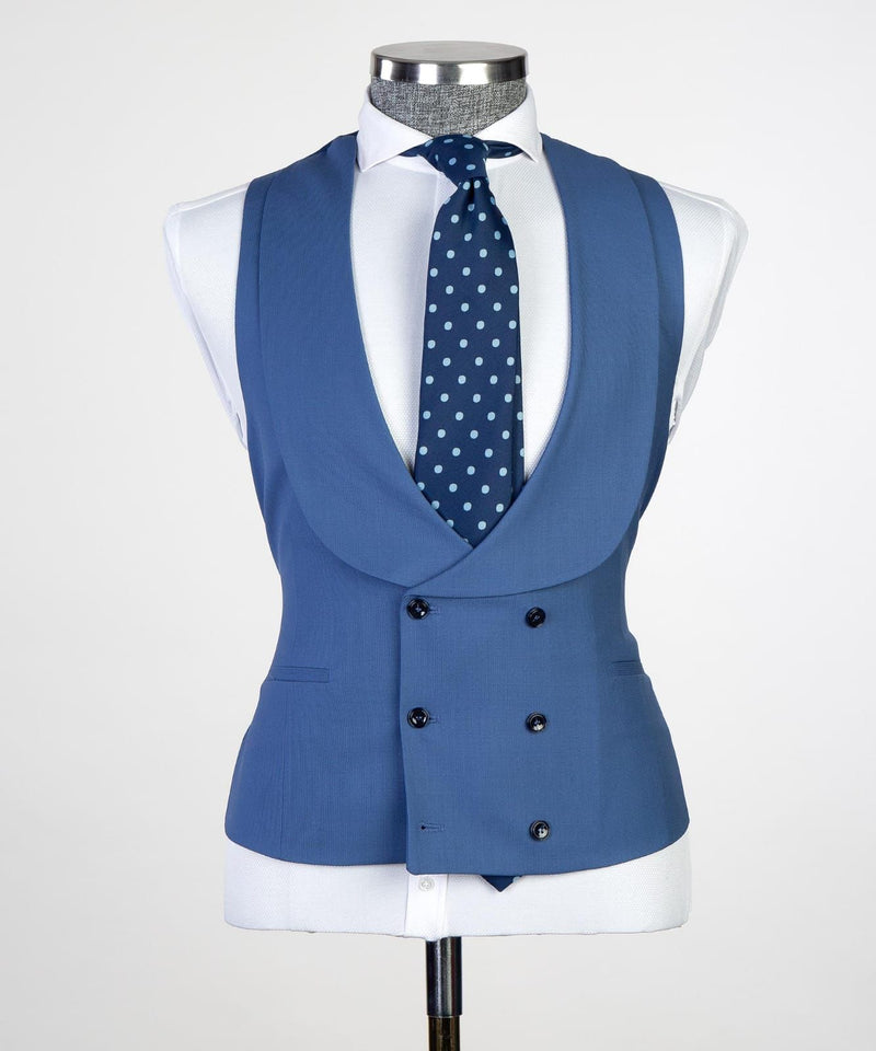 Modern Blue Three-Piece Point Lapel Business Suit