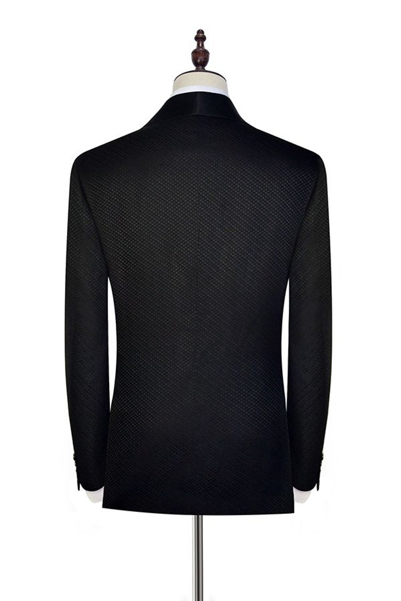 Unique Small Check Jacquard Wedding Suit Black Prom Suit