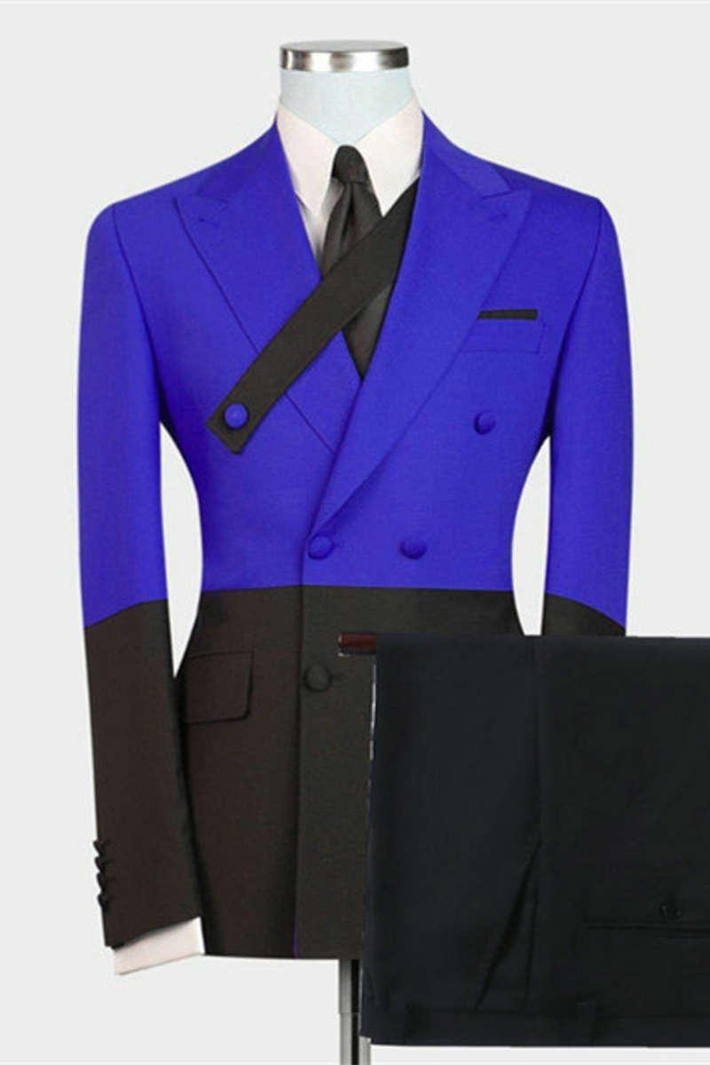 Ezekiel Royal Blue Double Breasted Point Lapel Prom Men Suit Online