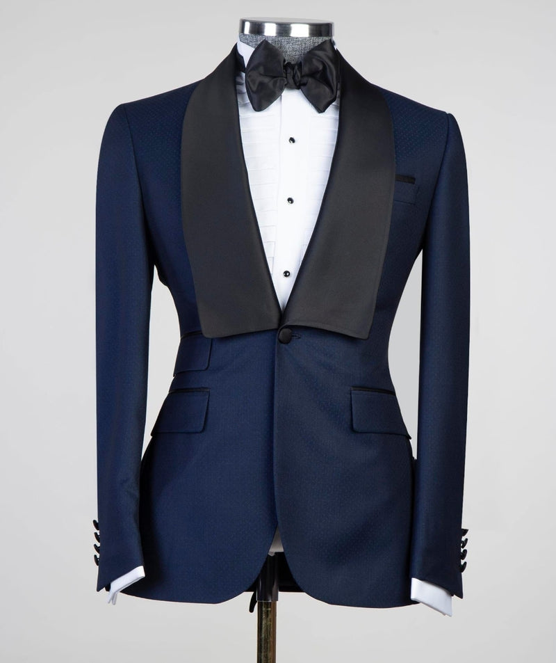 Craig Stylish Navy Blue Three-Piece Suit with Shawl Lapel