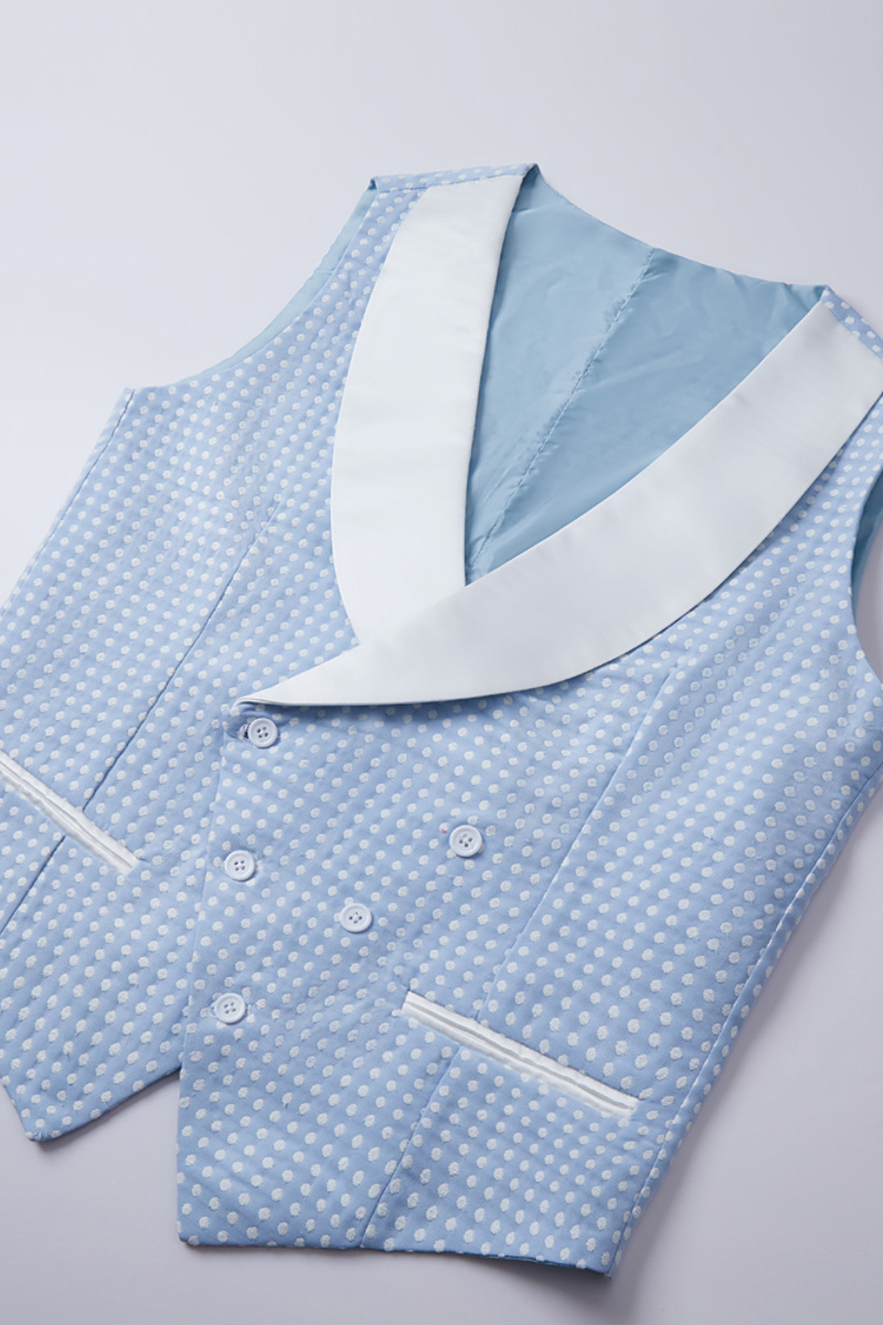 Edwin Sky Blue Fashion Dot Wedding Groom Suit with Shawl Lapel