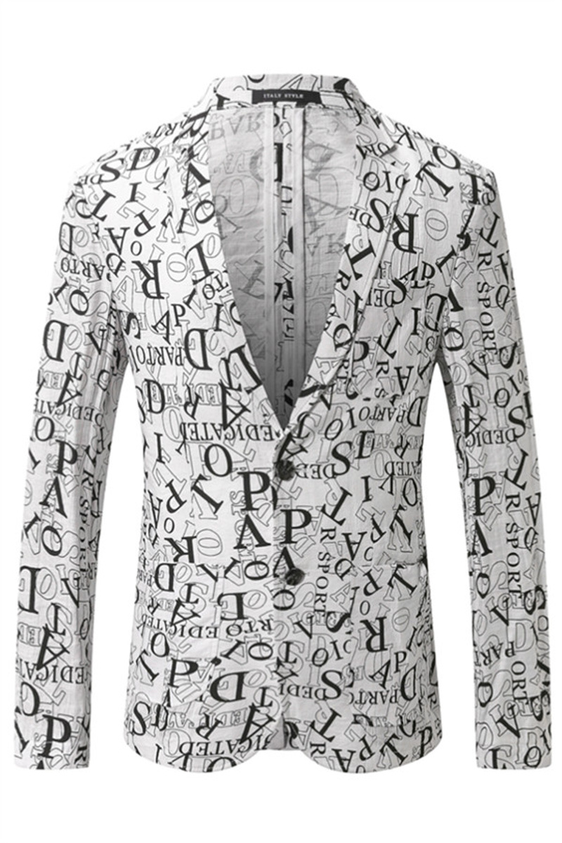 Stylish White Letters Print Summer Linen Boys Blazer