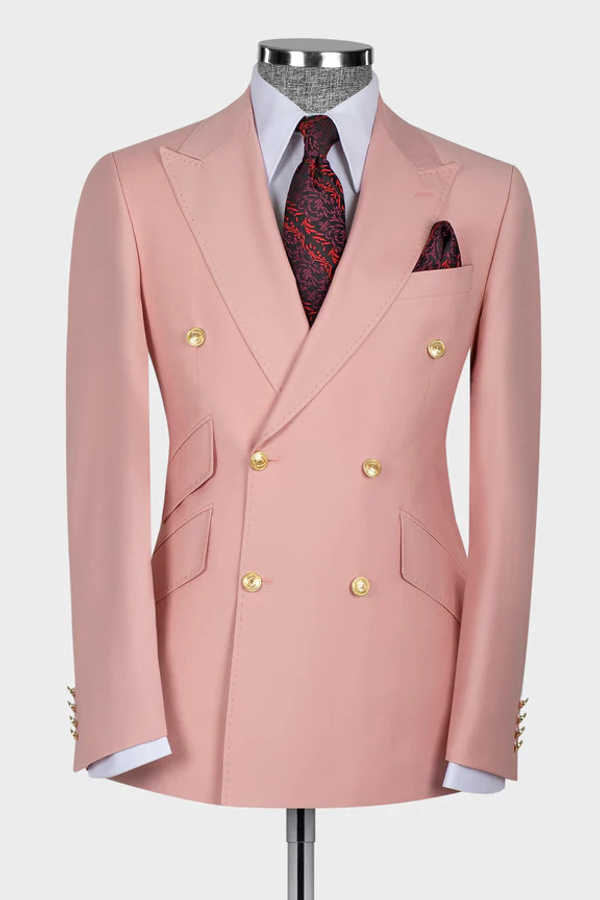 Stylish Pink Double-Breasted Two-Piece Suit Three Pocket