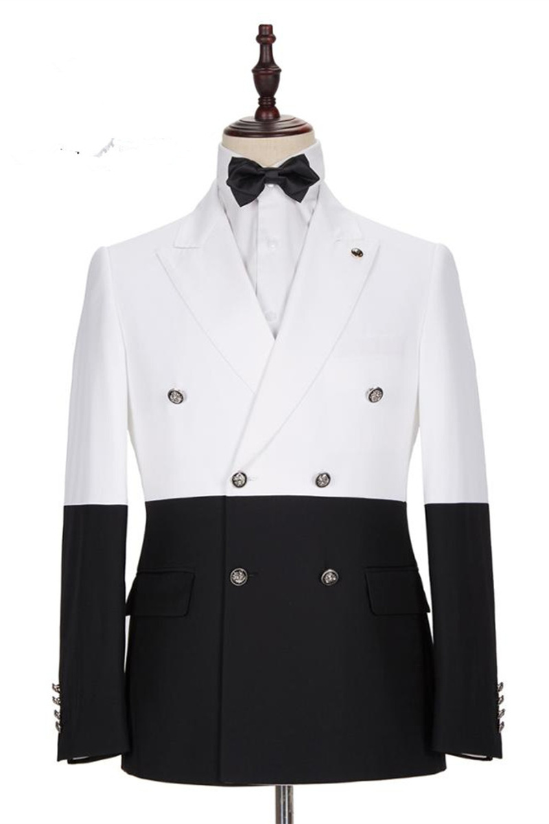 Jorge Simple White and Black Double-Breasted Suit Online