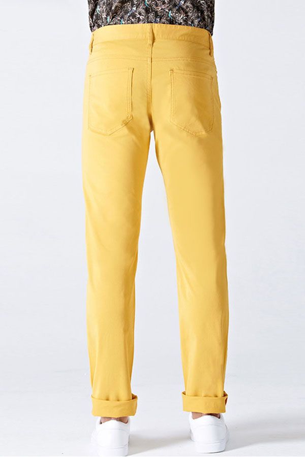 Daily Bright Yellow Small Cuff Anti-Wrinkle Casual Men Pants