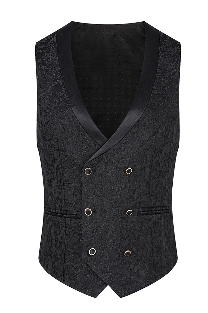 Black Shawl Collar Men's Jacquard Three-Piece Wedding Suit