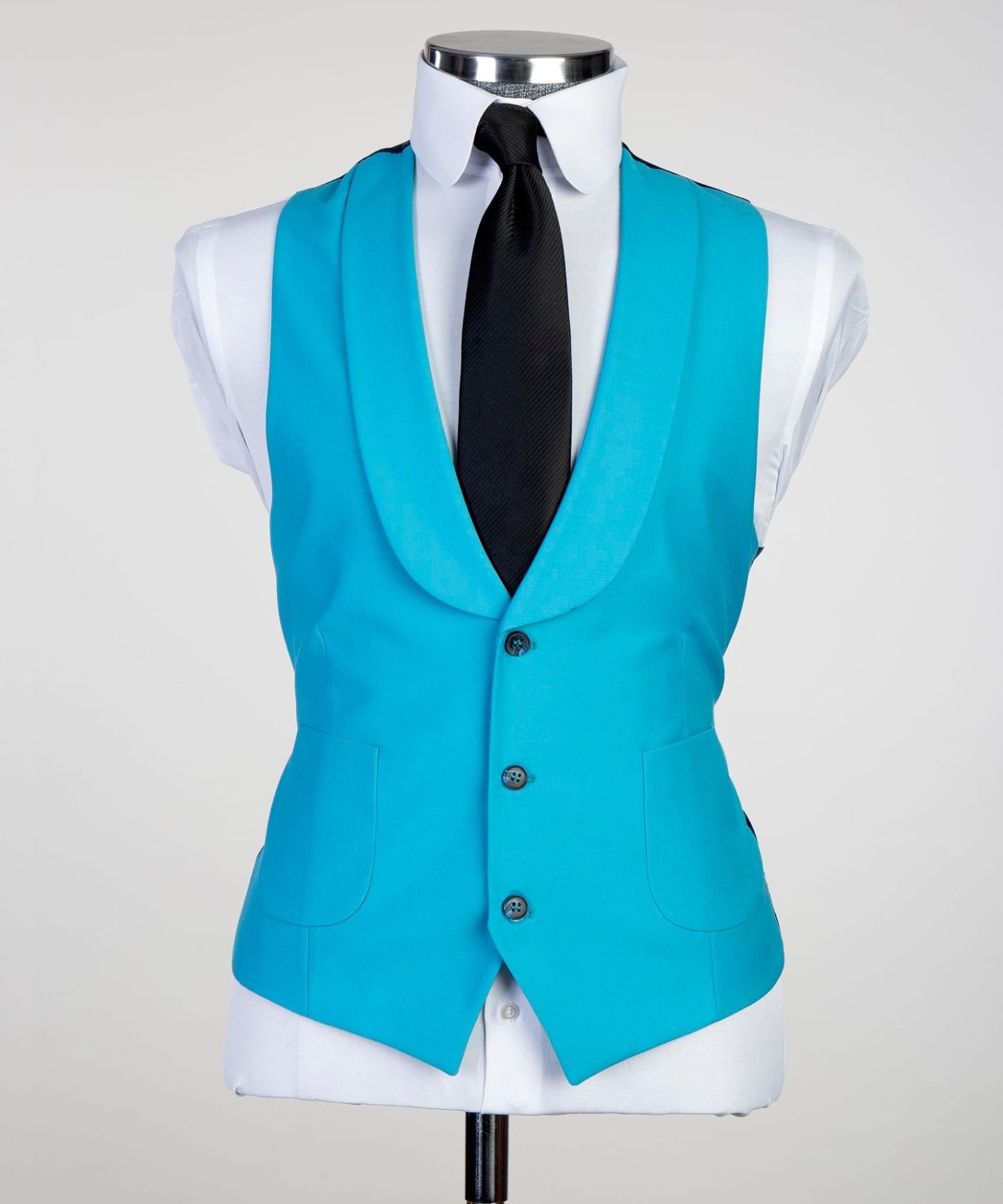 New Blue Pointed Collar Close-Fitting Formal Business Suit