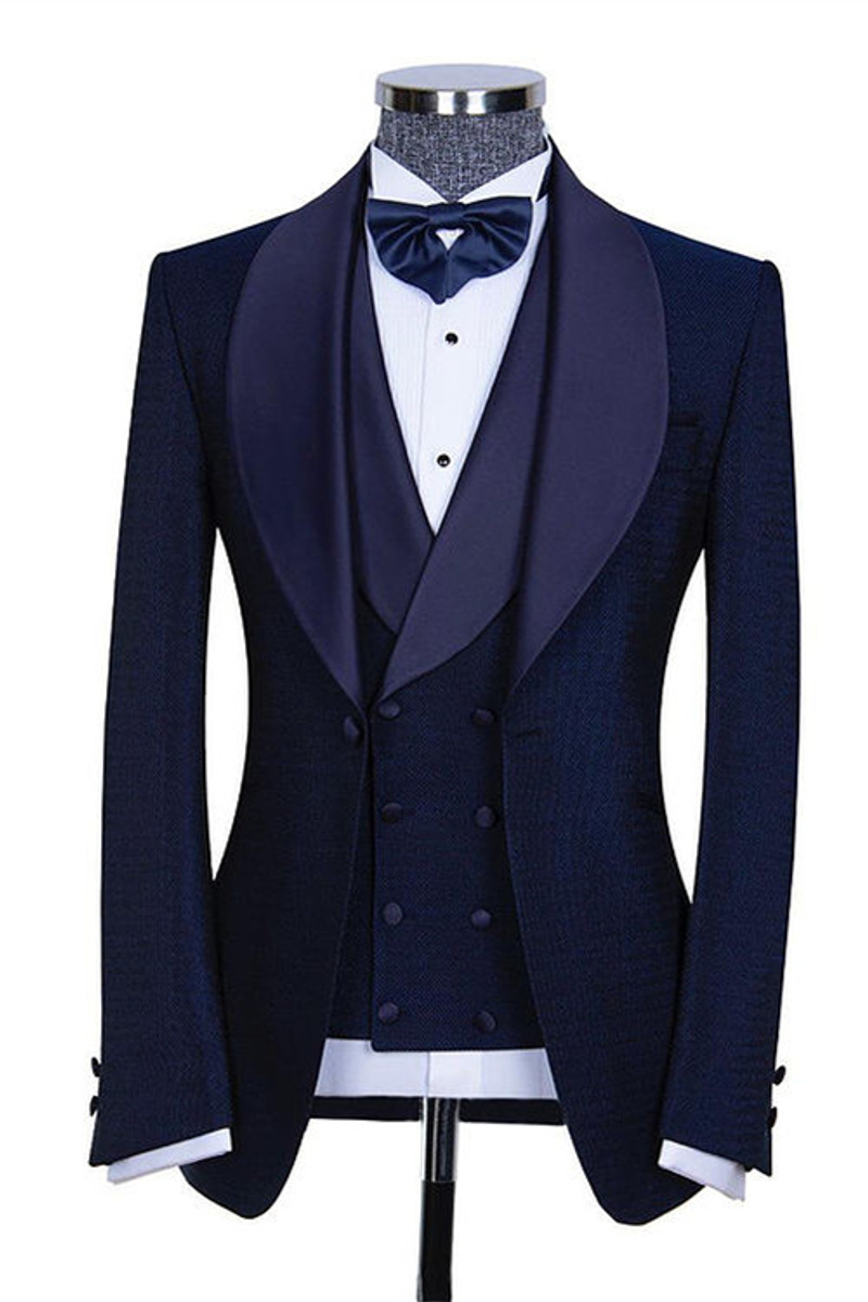 Skylar Dark Navy Shawl Lapel Three-Piece Slim Fit Wedding Suit