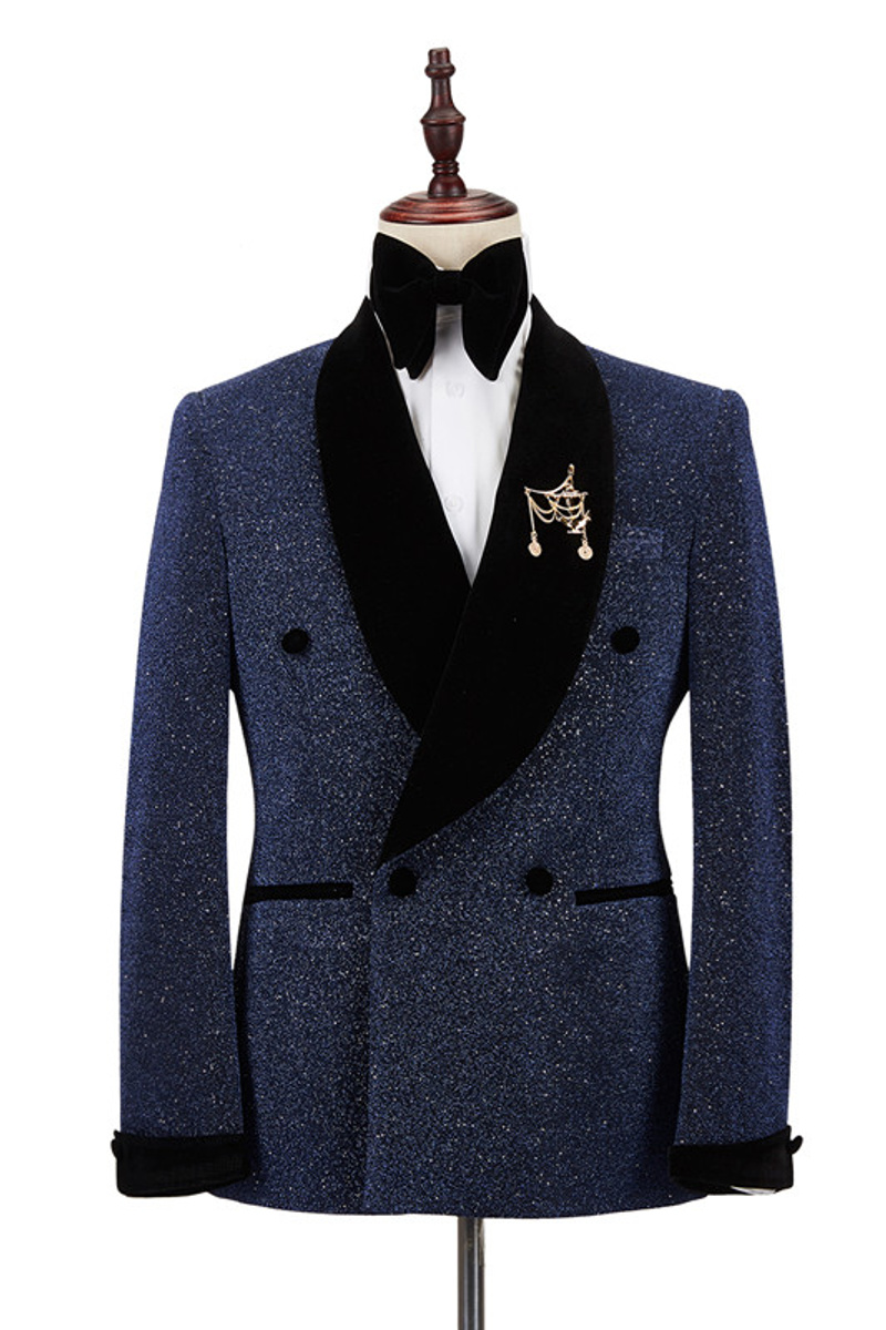 Ramon Dark Navy Fashion Shawl Lapel Slim Fit Wedding Men Blazer