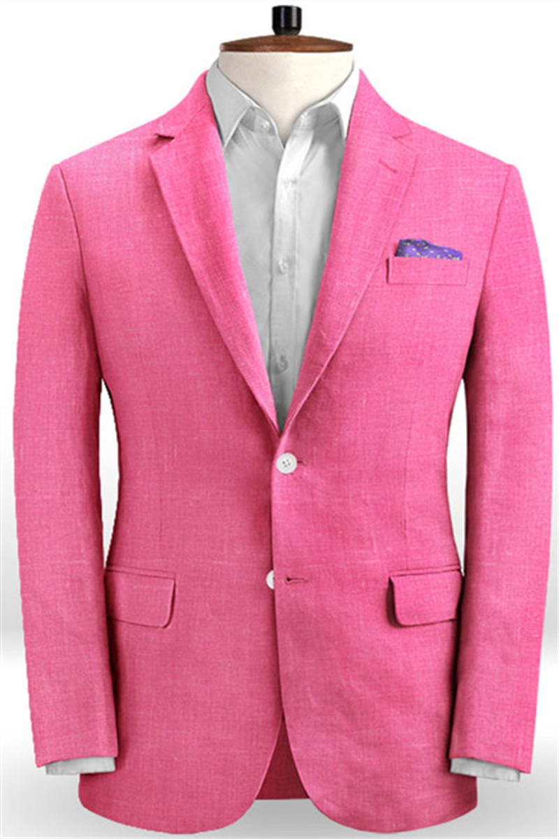 Fuchsia Jacket Pants Linen Suit Formal Slim Fit Summer Beach Tuxedo