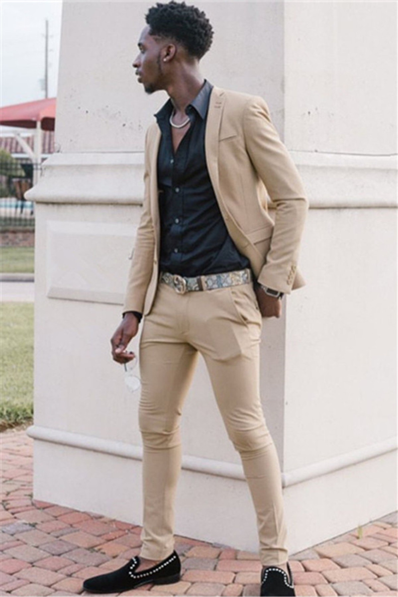 Khaki Slim Two Piece Men Suit Slim Fit