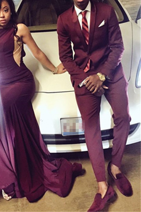 Burgundy Slim Fit Men Suit Two-Piece Custom One-Button Prom Suit