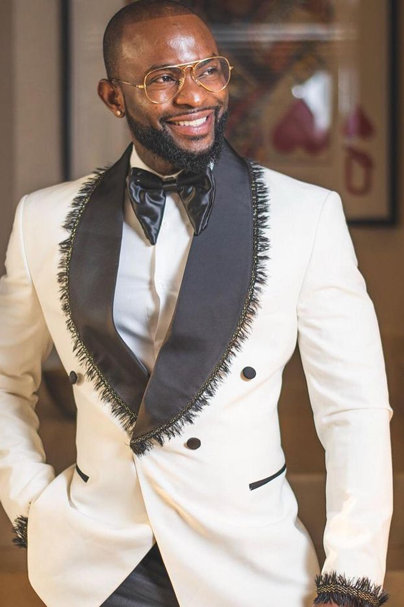 Ackerly's New White Double-Breasted Cape Lapel Fringe Wedding Suit