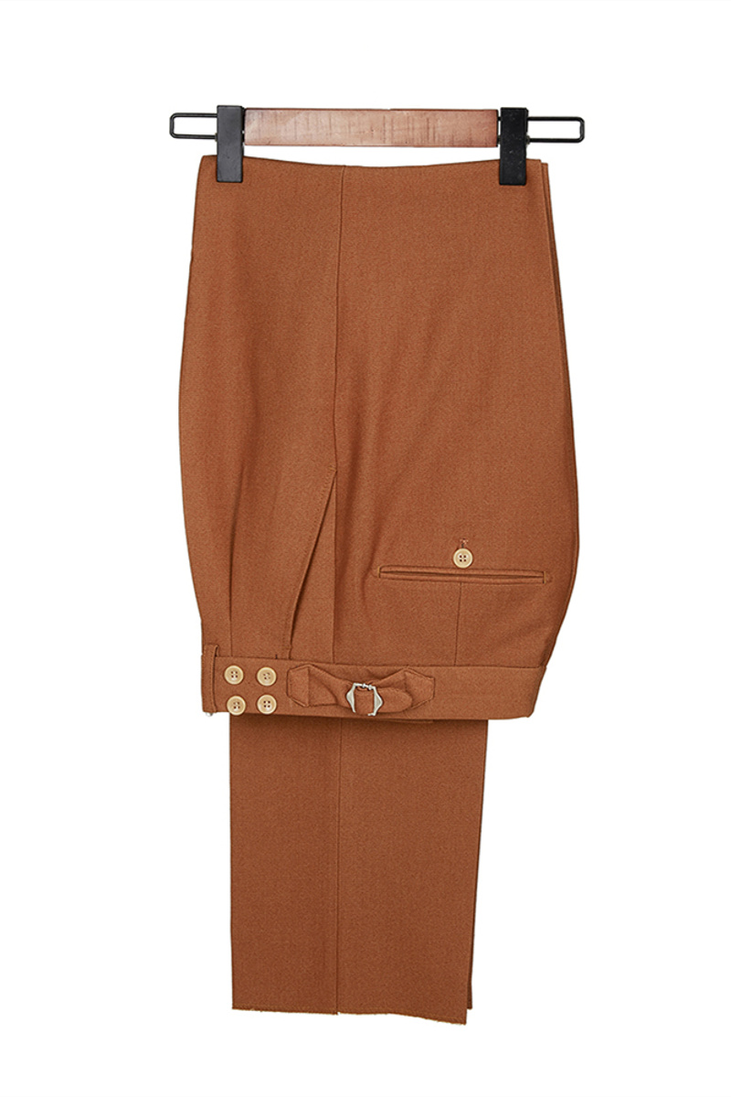 Orange Peak Lapel Three-Piece Suit with Double-Breasted Waistcoat