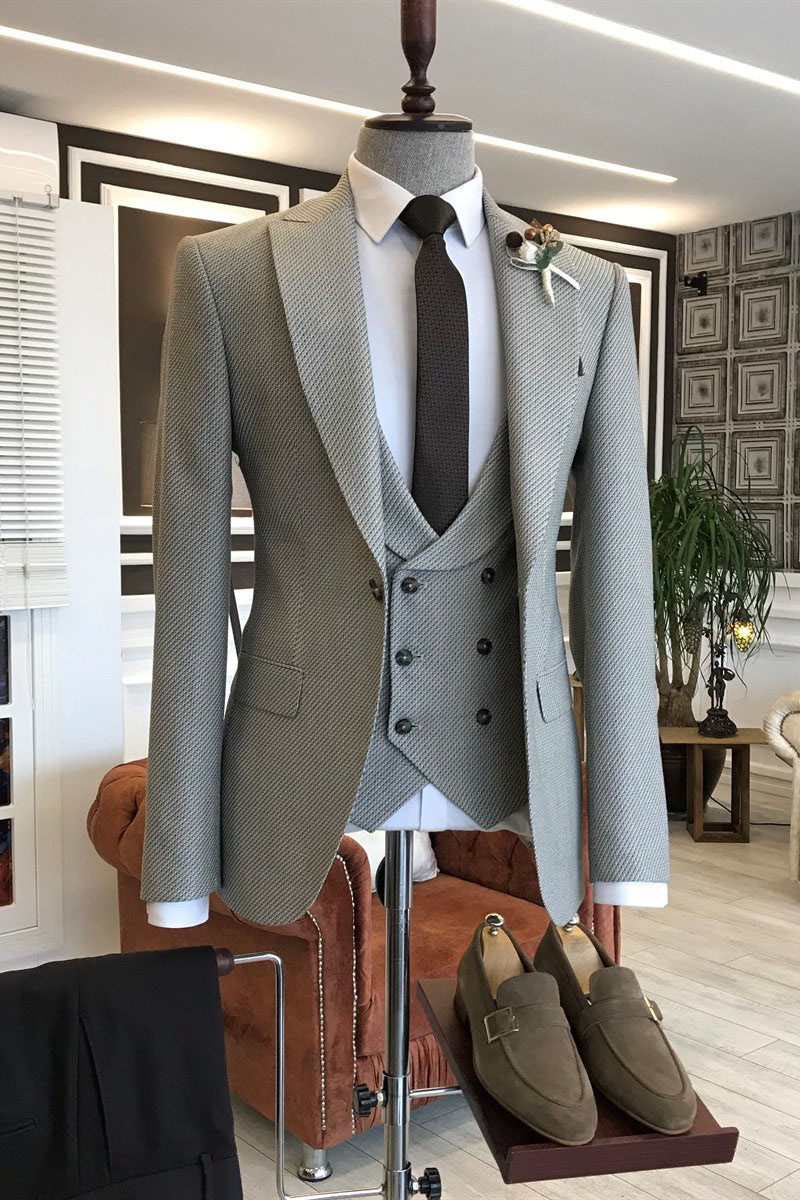 Cedric Fashion Grey Small Plaid Lapel One-Button Custom Business Suit