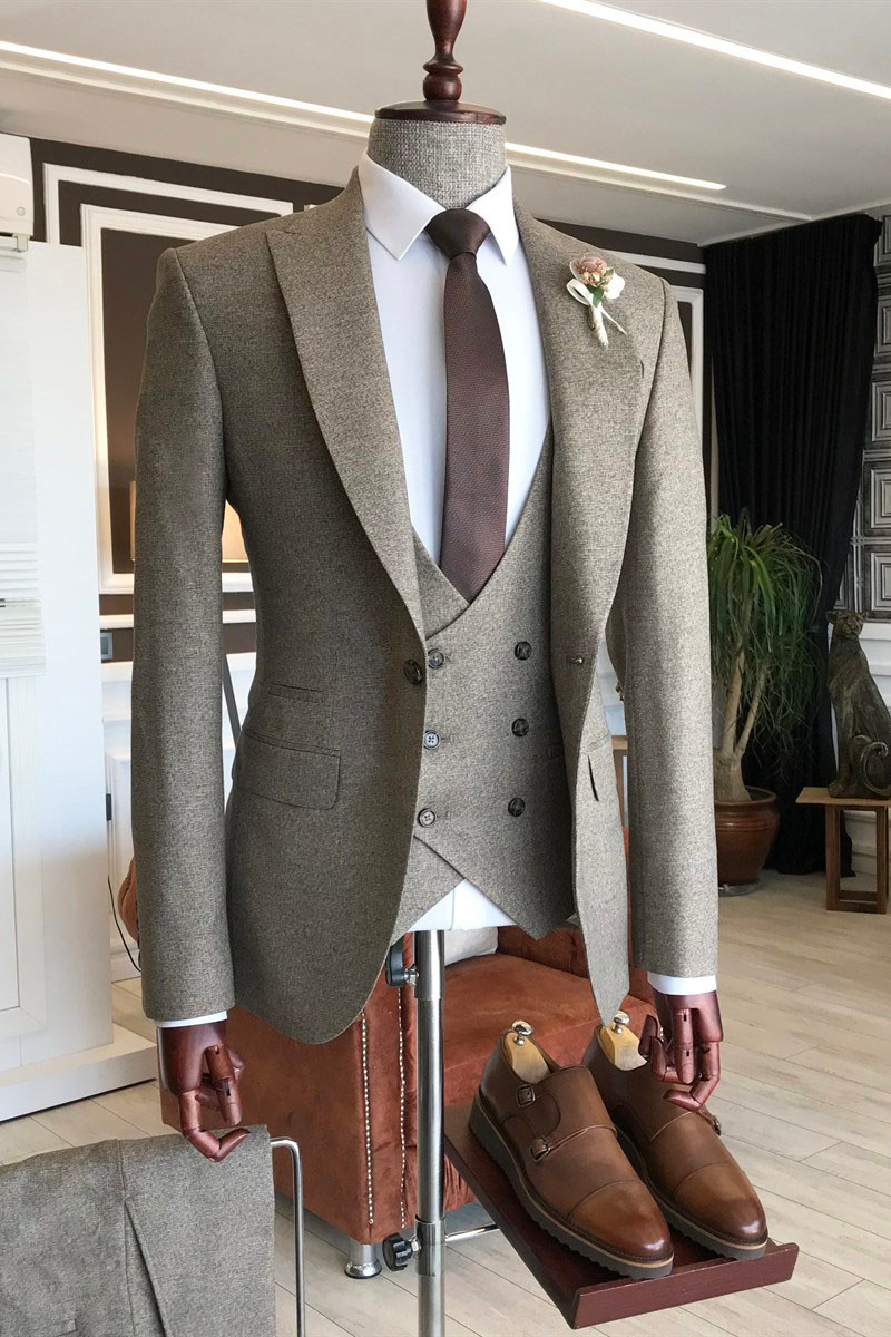 Rock Hot Light Brown Three Piece Point Lapel Slim Fit Business Suit