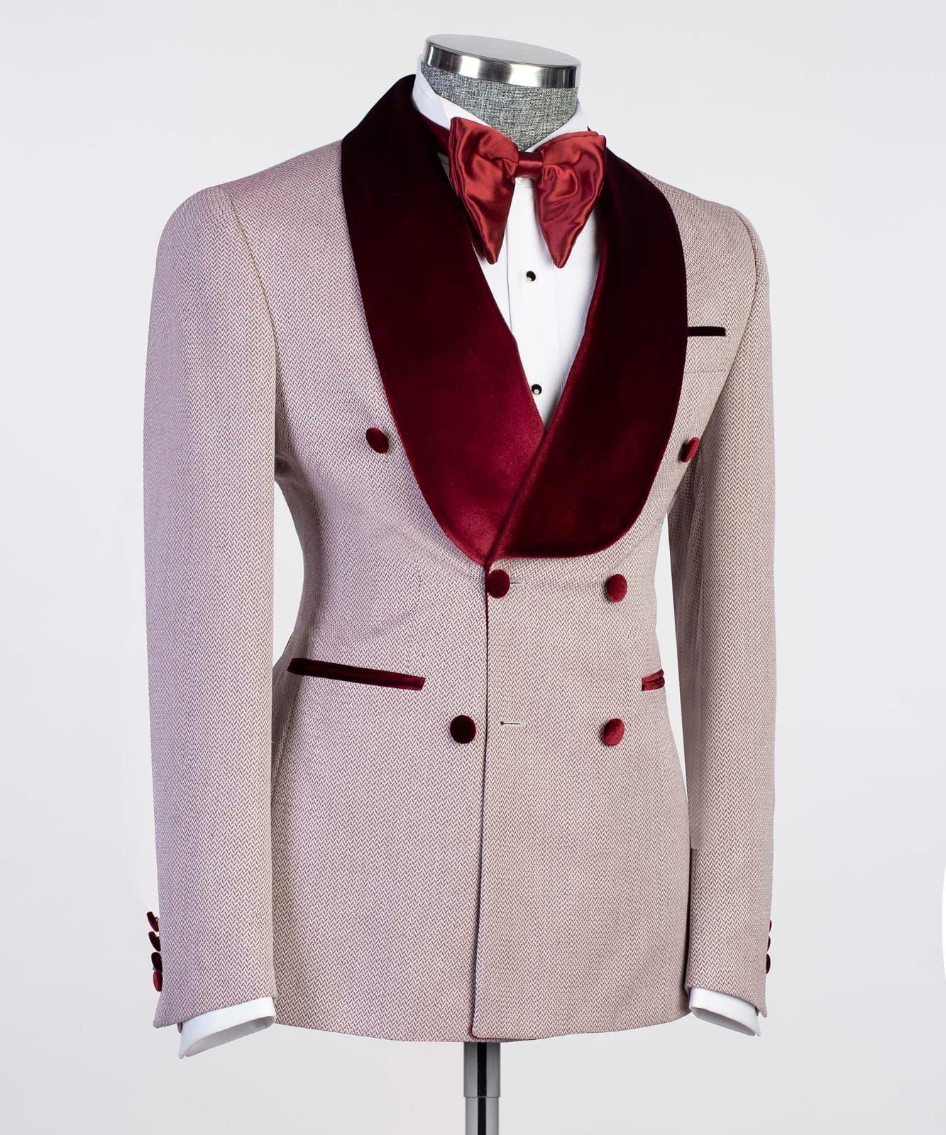 New Double-Breasted Fashion Prom Suit with Wine Red Shawl Lapel