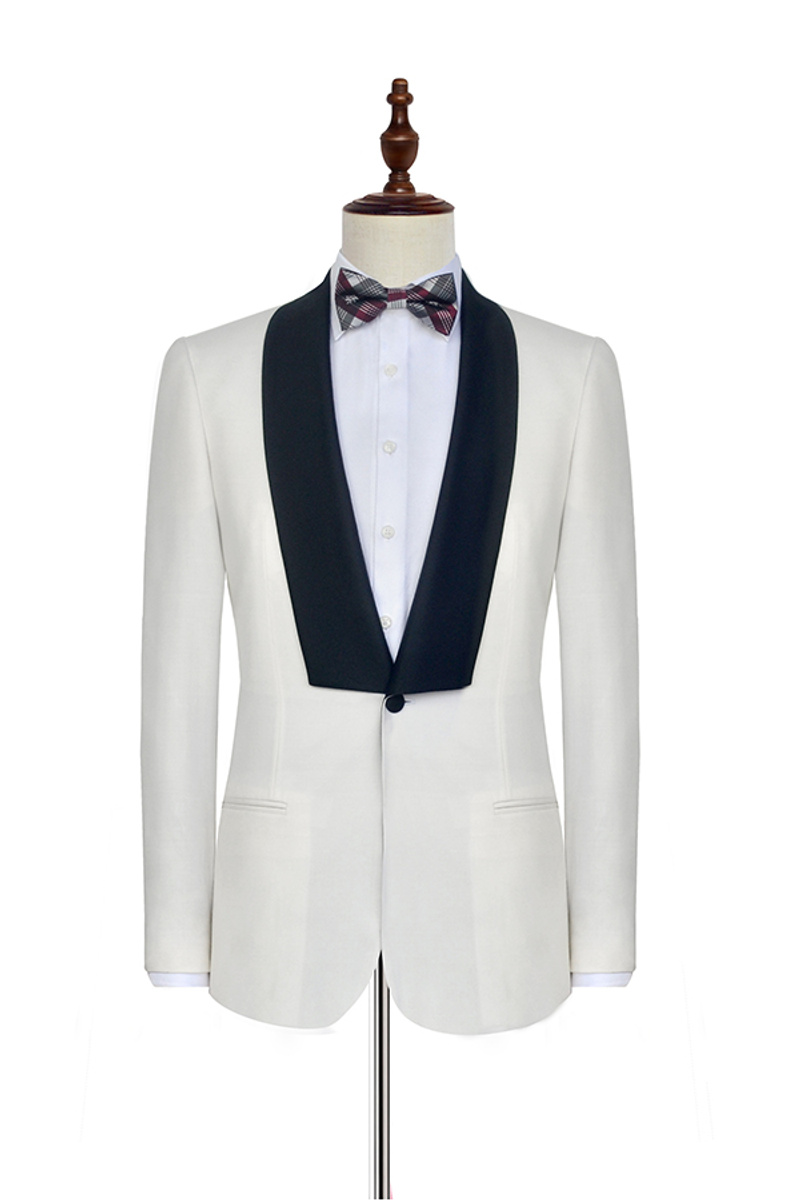 Black Knife Neck Classic White Wedding Suit One-Button Tuxedo