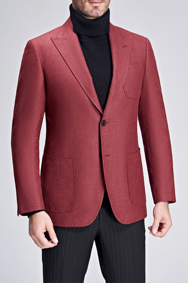 Trendy Red Spiked Lapel Patch Pocket Slim Fit New Men Blazer