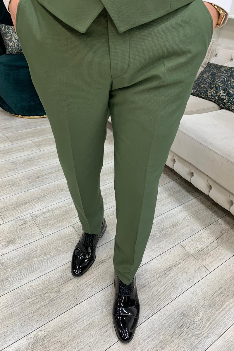 Allen Light Green Velvet Slim Fit Three-Piece Tuxedo with Shawl Lapel