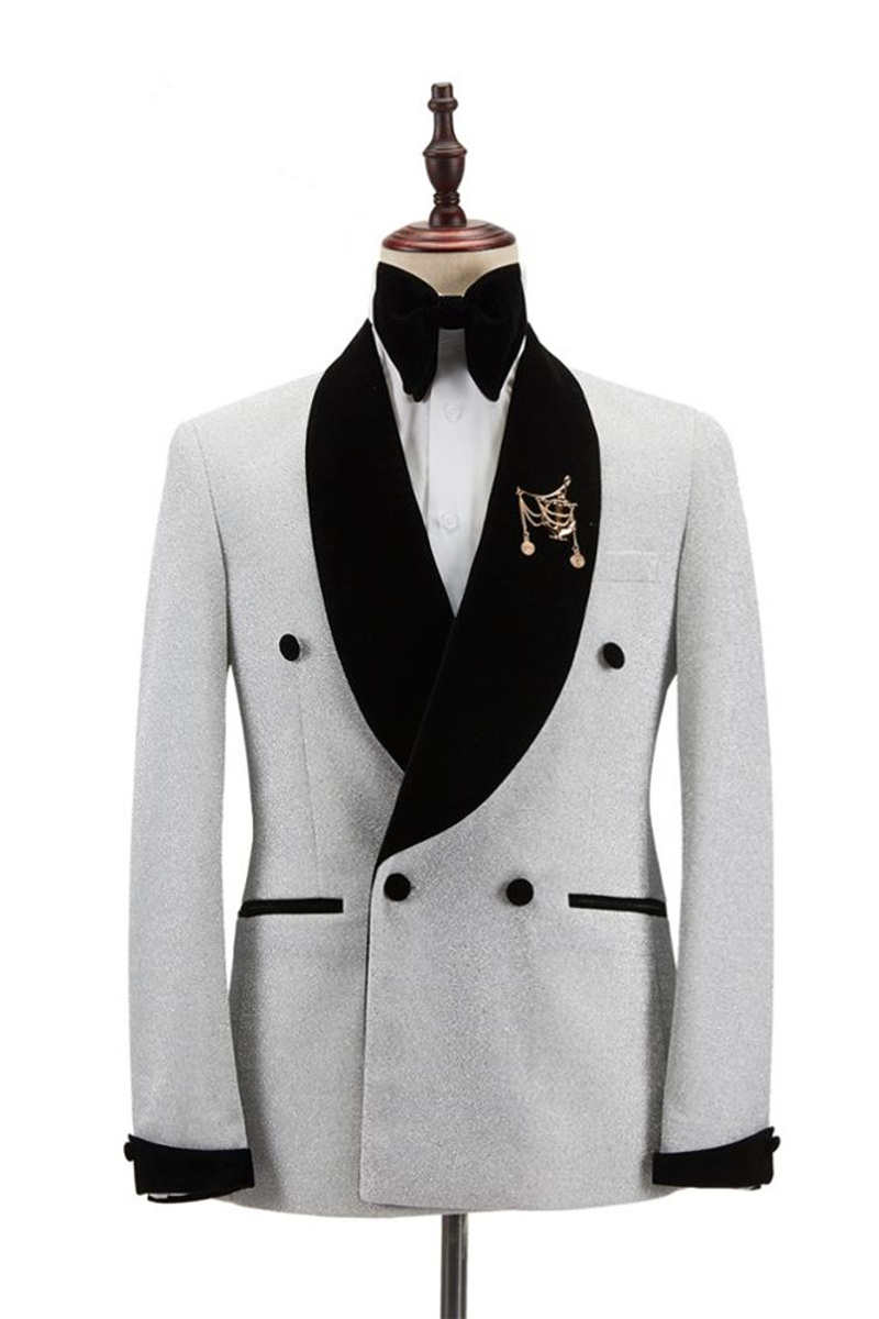 White Shawl Lapel Double Breasted Wedding Blazer