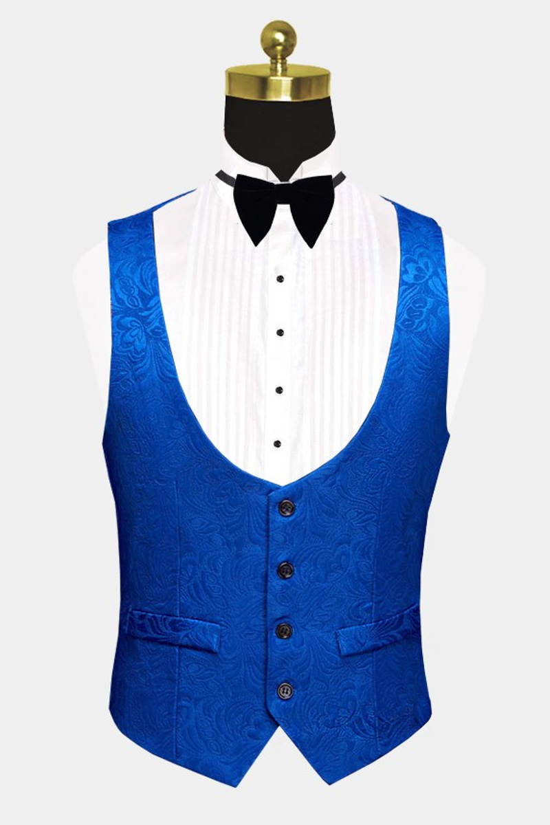 Royal Blue Floral Jacquard Suit Slim Fit Tuxedo Online