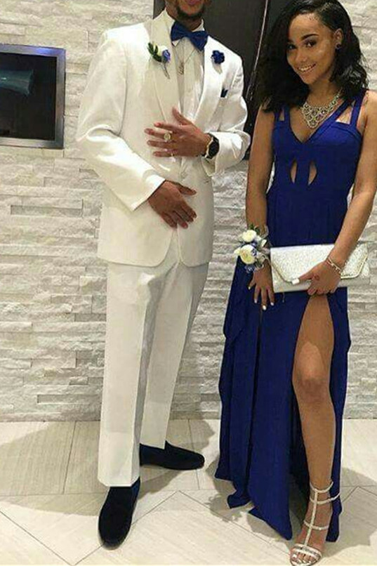 Handsome White Simple Two Piece Shawl Lapel Men Suit Online Prom