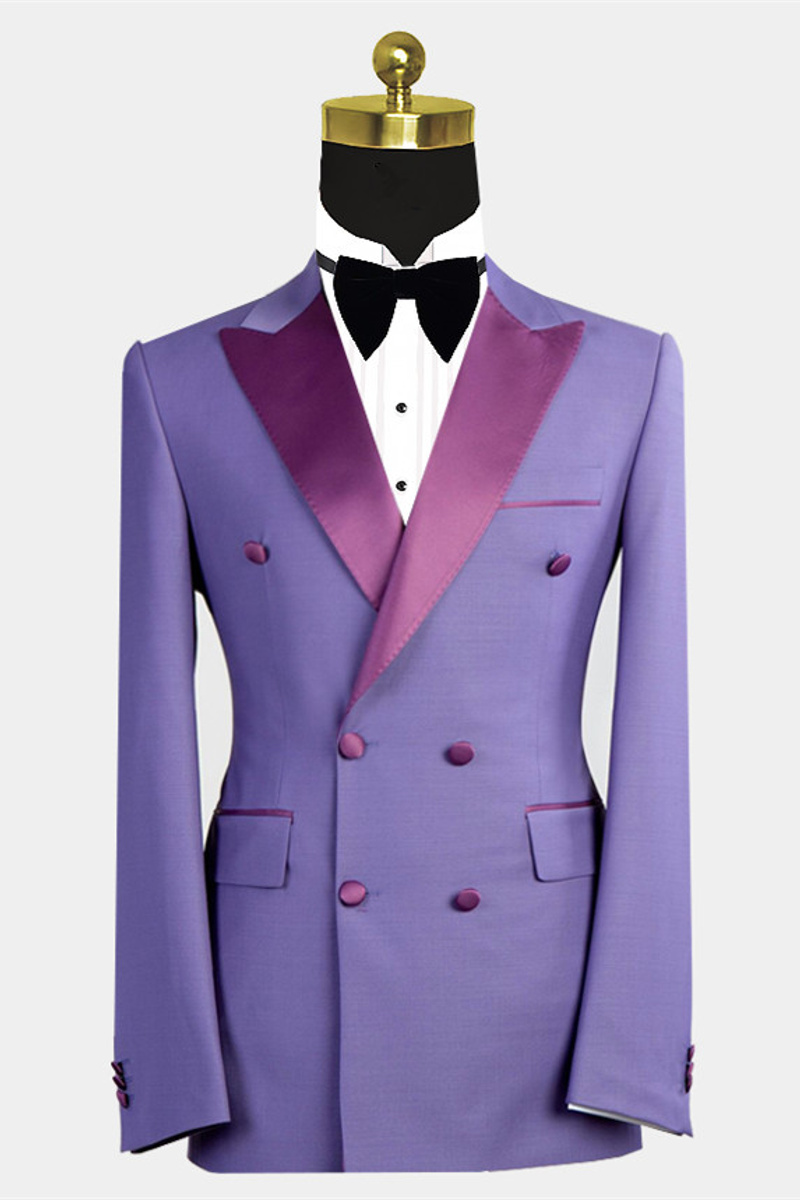 Nickolas Fashion Point Lapel Purple Custom Double-Breasted Suit