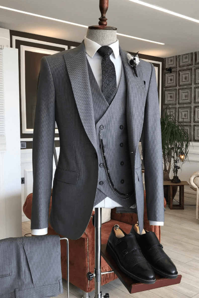 Frederic Dark Grey Three Piece Point Lapel Slim Fit Business Suit