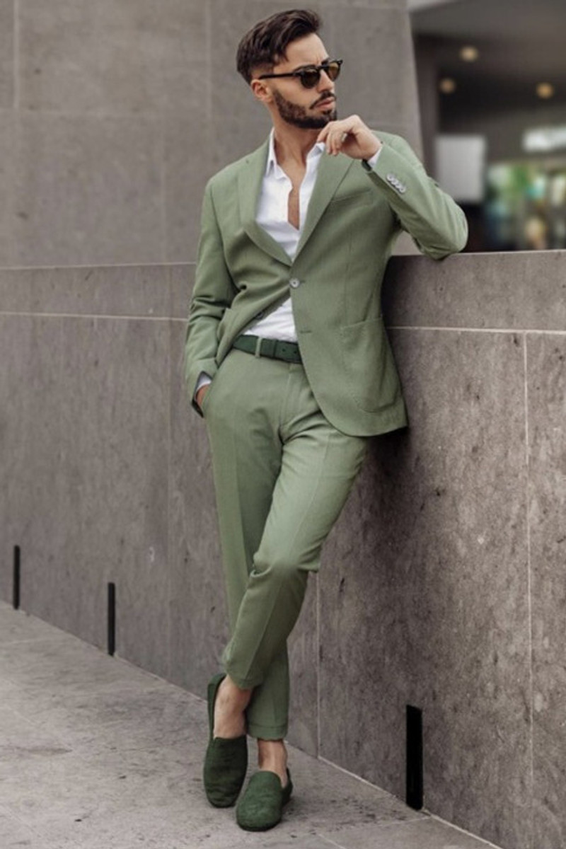 Lime Green Fashion Slim Fit Custom Men Prom Suit