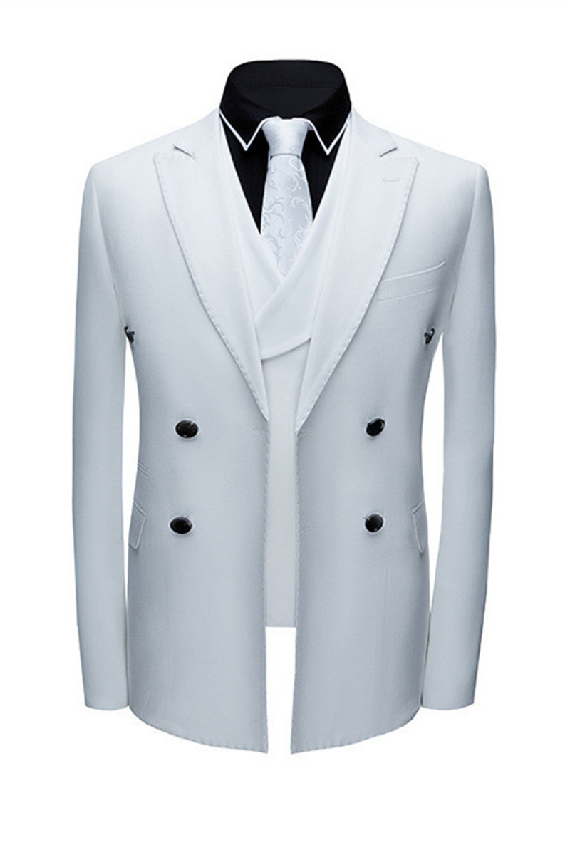 Jonathon Fashion White Notched Lapel Double Breasted Formal Suit