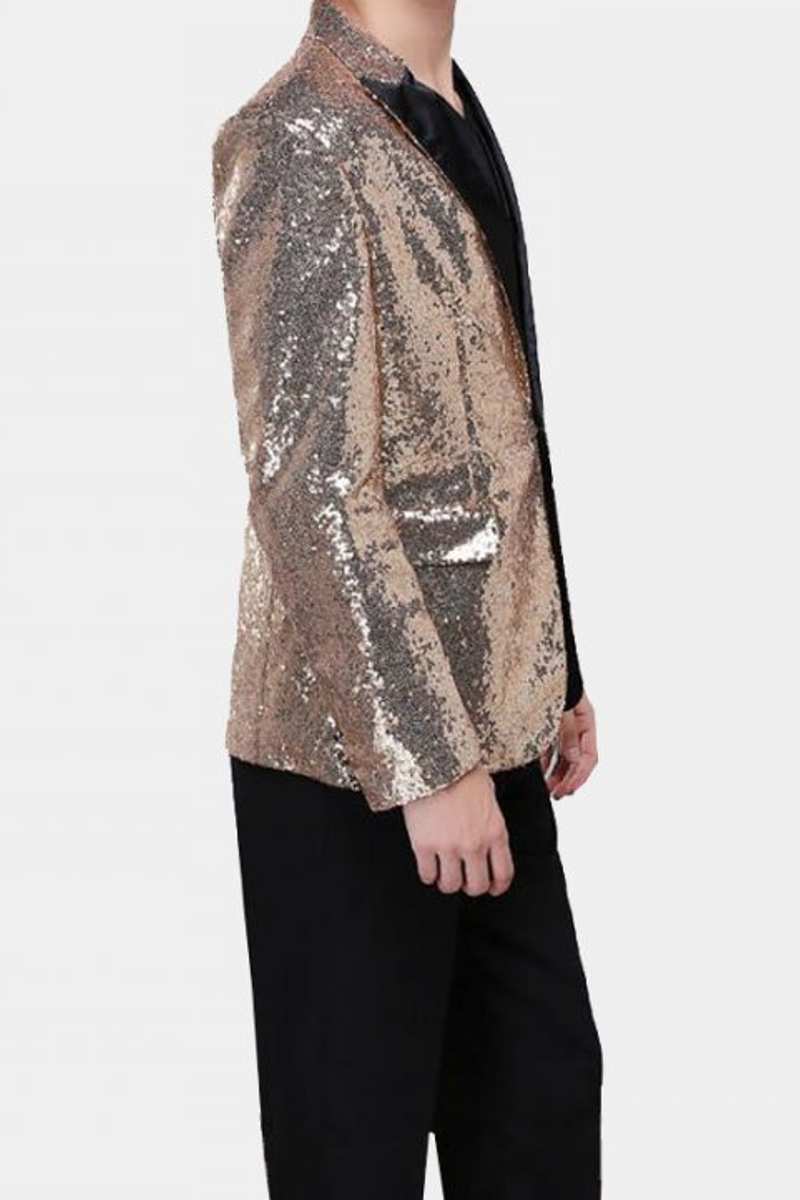 Sparkling Gold Sequin Tuxedo Blazer Men Fit For Prom