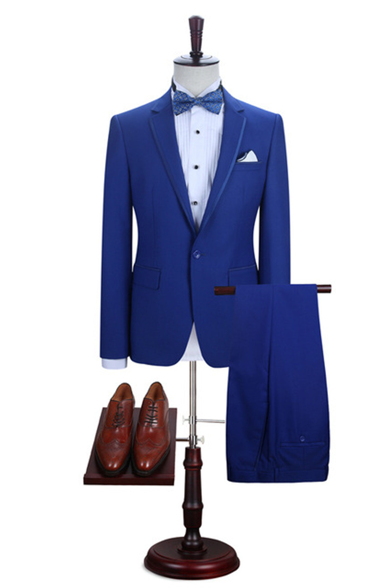 Abraham Royal Blue One Button Notched Lapel Men Prom Suit